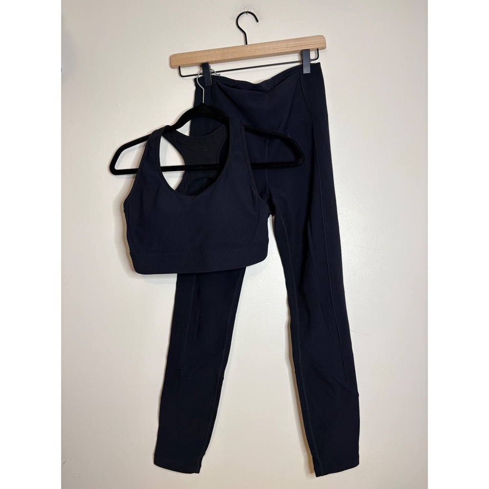 Zyia Active Ribbed Black Sports Bra & Leggings Set Women's Size 8-10